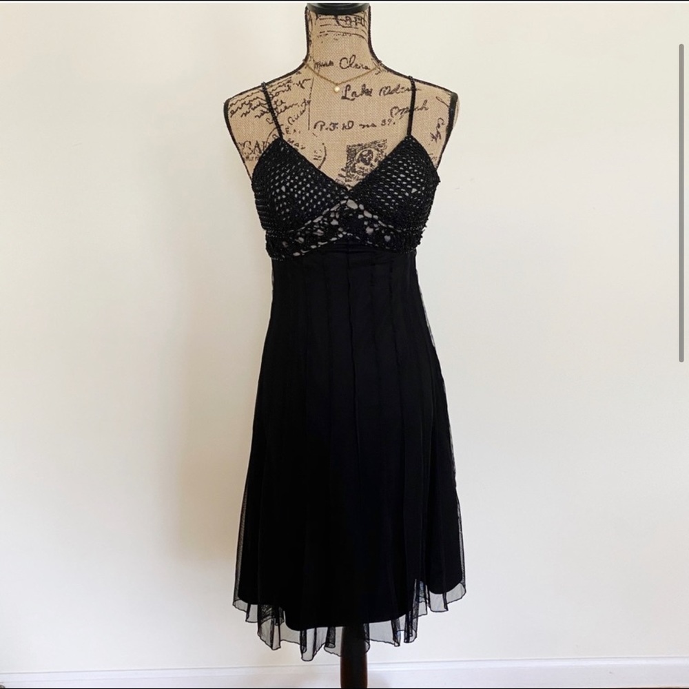 Crochet bust chiffon black summer dress